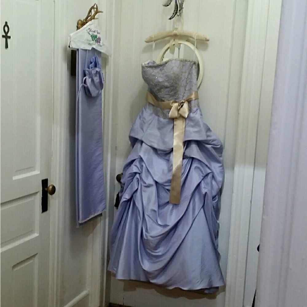Sz 14 Le Gala Purple Strapless Prom Dress